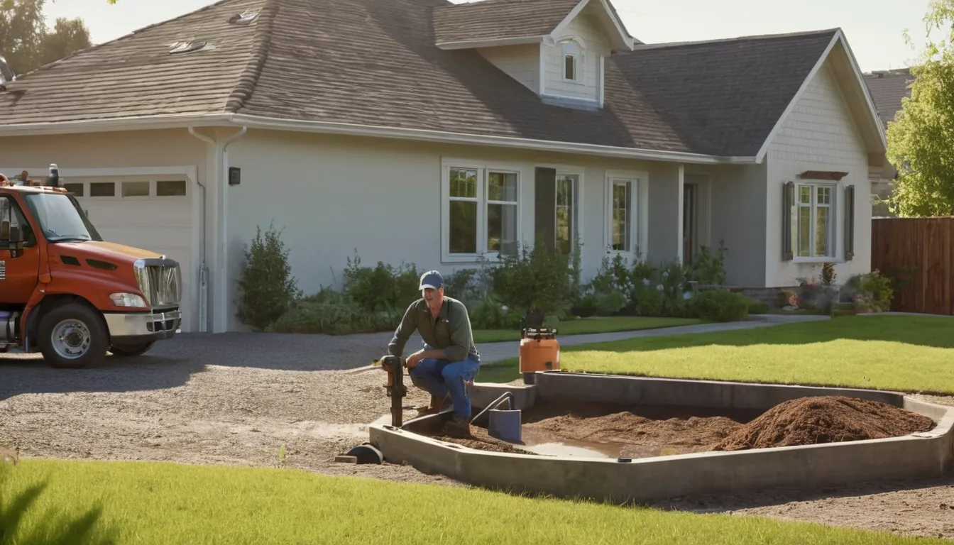 A friendly provider checking a septic tank lid in a residential yard in Chippewa Lake
