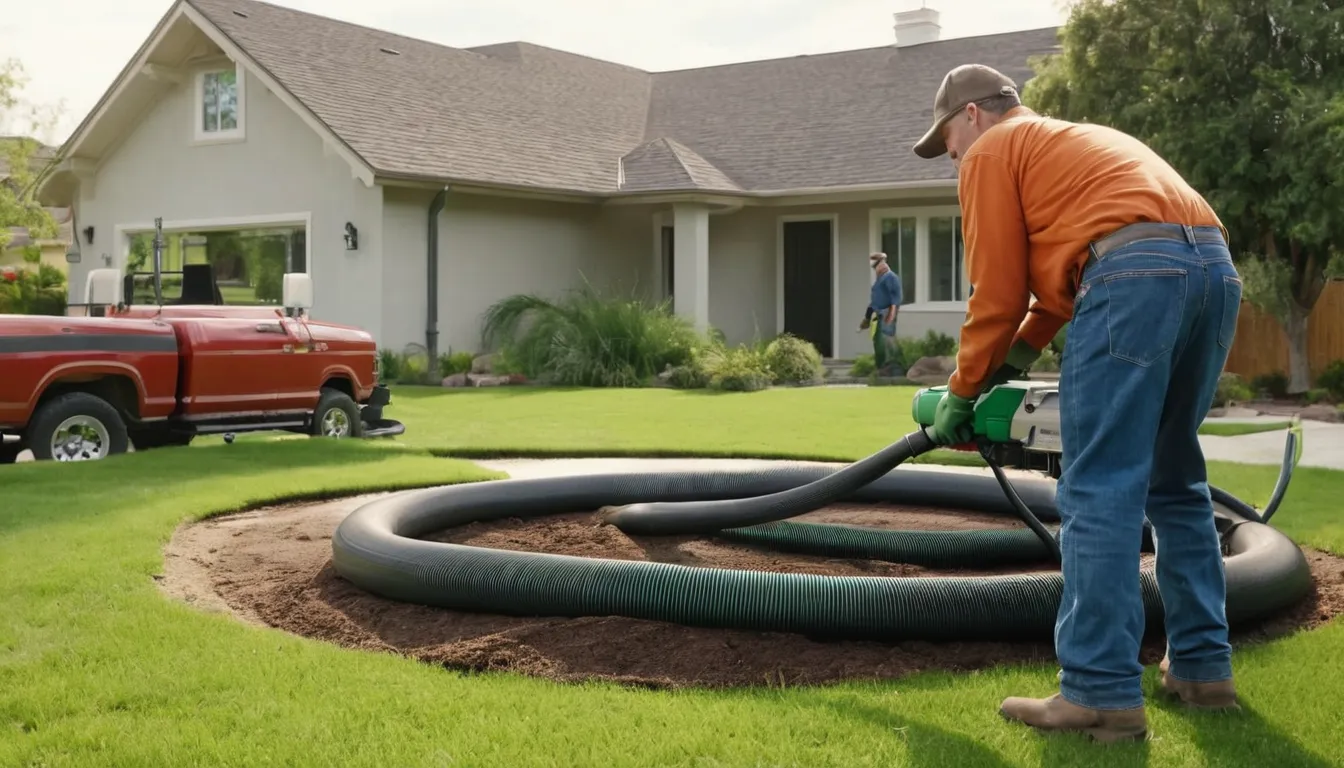 Septic provider pumping a residential tank behind a home in Chippewa Lake